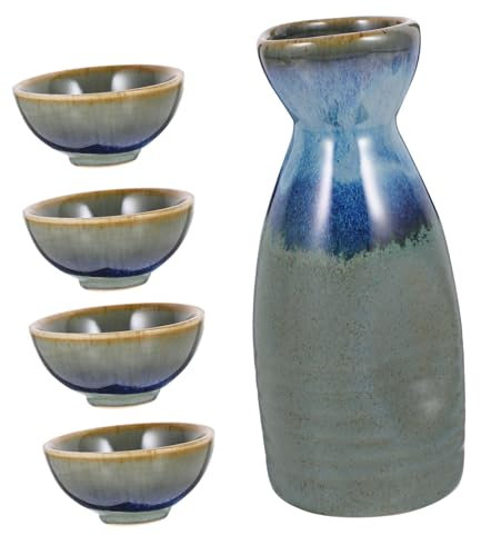 Cabilock Cerámica Japonés para Servir Sake Incluye Jarra y Copas De Colores Surtidos Diseño Tradicional Seguro para Bebidas y Uso Doméstico