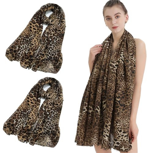 UILYNIU 2 Stücke Damen Schal, Winterschal, Warmer Leoparden Muster Schal Damen Winter, Geschenke für Frauen, Poncho Schal, Halstuch Tuch für Frühling Sommer Ganzjährig (Braun) (Braun)