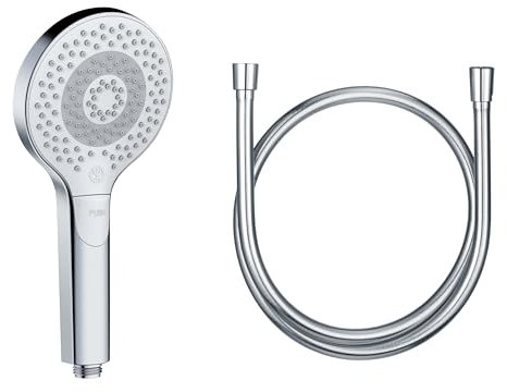 KLUDI-X3 Douchette universale avec flexible, douchette Ø11,7 cm avec 3 types de jets, douchette économisant l'eau en option (standard 15 l/m, option 9 l/min) flexible de douche 1,6 m