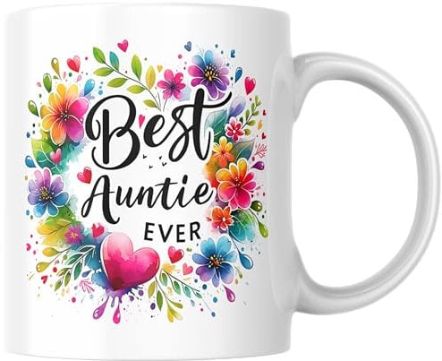 Ceramic 11oz Mug: 'Best Auntie Ever' - Dishwasher & Microwave Safe | Colorful Floral Design | Durable Double-Sided Print