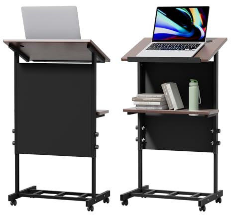 BIXUYOU Stehpult, mobiles, höhenverstellbares,Tragbares Rednerpult mit Rollen,rollbares Rednerpult mit Ablagefläche und Getränkehalter für Präsentationen und die Nutzung von Laptops