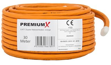 Premium X CAT 7 Netzwerkkabel 30m LAN Kabel Duplex Kupferkabel Ethernet Datenkabel S/FTP PiMF PoE Eca Kat7 Verlegekabel Installationskabel für müheloses Verlegen