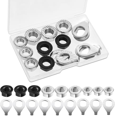 JIYIN 18 Pcs Bike Nuts and Safety Washers, M8 M9.5 M10 Bicycle Axle Nuts Kit, Mountain Bike Accessories Wheel Retaining Bicycle Hook Hub Parts for Front and Rear Bikes Wheel Mountain Road