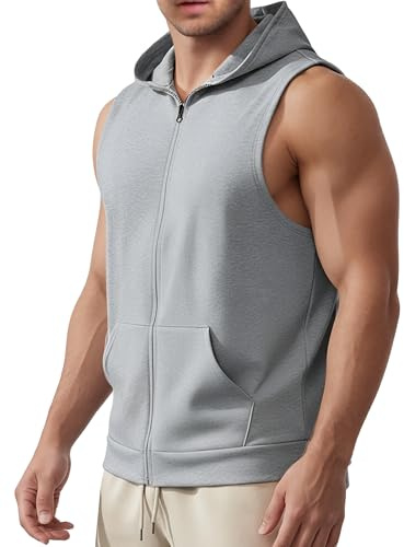 SEAUR Herren Fitnessweste Kapuze Ohne Ärmel Reißverschluss Locker Sitzend Atmungsaktiv Mit Taschen Für Boxen Krafttraining Fitnessstudio
