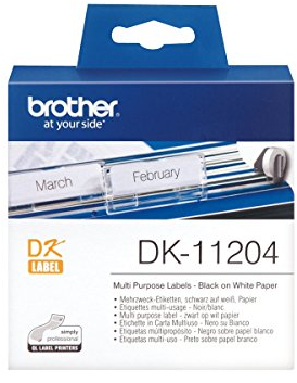 Brother DK-11204 Einzeletiketten (17 x 54 mm, 400 Stück/Rolle, für Brother QL-Etikettendrucker) weiß