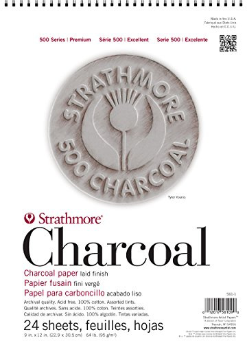 Strathmore 500 Series Charcoal Paper, Assorted Colors, Wirebound Pad, 12x18 inches, 24 Sheets (64lb/95g) - Professional Artist Paper