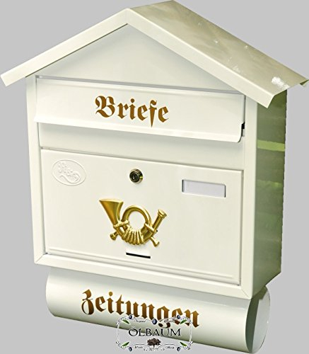 Schöner Design Briefkasten S in glatt weiss großer Einwurf Zeitungsfach Zeitungsrolle Nostalgie