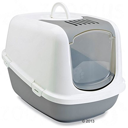 Jumbo-Sized Covered Litter Tray XXL - Has A Top Opening For Quick And Easy Cleaning - Spacious Interior - Ideal For Very Large Cats (Light Grey & White, 66.5 x 48.5 x 46.5 cm (L x W x H))