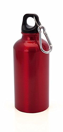 Aluminium Drinking Water Bottle with Screw cap and Carabiner, 400ml (Red)