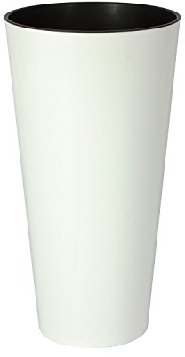 Hohe Blumenvase Blumentopf inkl. Einsatz glänzende Oberfläche Shine D150 weiss TUBUS Serie Kunststoff