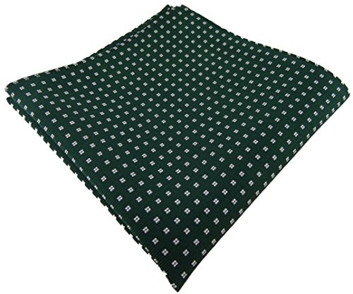 TigerTie Designer Seideneinstecktuch in grün dunkelgrün silberweiss gepunktet mit kleinen Vierecken - Einstecktuch 100% Seide
