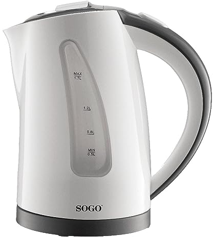 SOGO Hervidor de Agua Inalámbrico 1,7L 2200W Extra Grande – Hervidor Rápido sin BPA para Cocina, Café o Té -Apagado Automático y Protección Térmica - Base Giratoria 360°