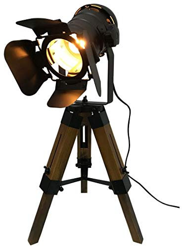 Desk Lamps Adjustable Cinema Table Lamp - Nautical Black Retro Style Tripod Spotlights Searchlights Wooden Tripod Floor Lamp Cinema Movie Props-Not Include E26 Bulbs