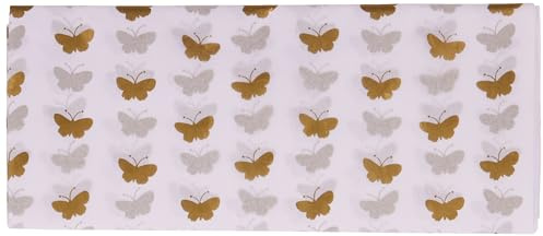 Clairefontaine - 22473-WC - Silk Paper - Pack of 6 Folded Sheets - Dimensions : 50x70cm - Design : Butterflies, Gold foil - Gift wrapping, Personalised gifts