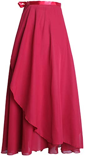 Ballett Wickelrock Chiffon Damen Tanz Rock Mit Taille Krawatte Maxi Länger Und Dünner Burgunderrot