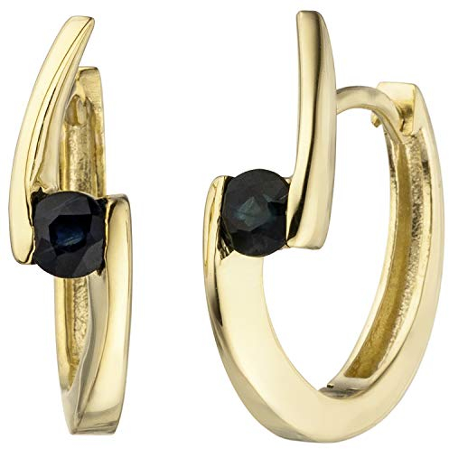 Jobo Damen Creolen 333 Gold Gelbgold 2 blaue Safire Ohrringe Goldohrringe