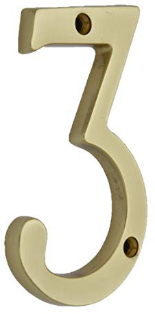 QCAA Traditional Heavy Forged Brass House Number, 6, Polished Brass Lacquered, 3, 1 Pack, Made in Taiwan