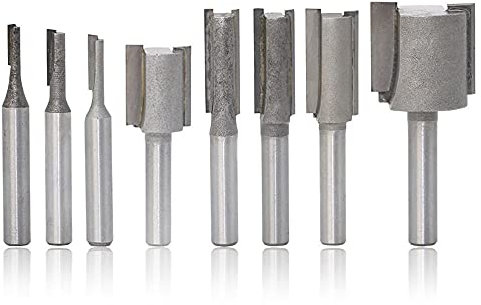 Mesee Set of 8 Pieces Straight & Dado Router Bits, 1/4-Inch Shank Straight Router Bit Set Double Flute Woodworking Milling Trimming Cutter Tools