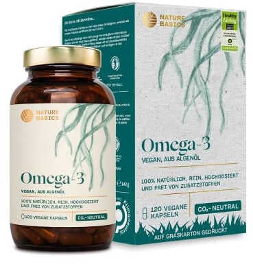 Veganes Omega 3 aus Algenöl | 120 hochdosierte Kapseln für 4 Monate | Eine Kapsel täglich zur Unterstützung der normalen Hirn, Augen & Herzfunktion | laborgeprüft auf Reinheit