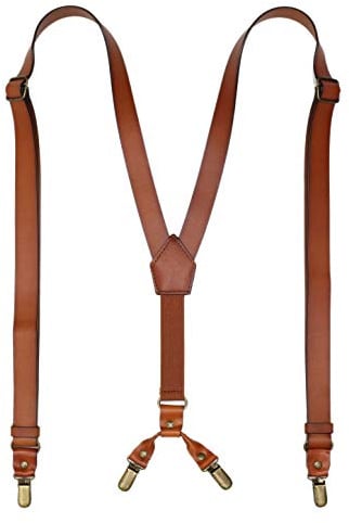 RC ROCKCOW Genuine Leather Suspenders for Men, Y Design Leather Suspenders with 4 Metal Clips, Groomsmen Gift for Wedding