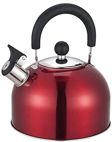 2.5L Stainless Steel Whistling Camping Kettle, Lightweight, Compact and Durable, Perfect for Camping Trips, Hiking, Cooking, Campsite, Campfire, BBQ, Walking Holiday, Glamping, Festival (Red)