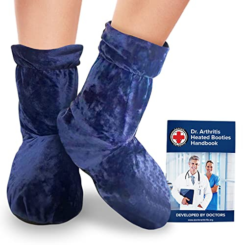 Doctor Developed Heated Booties (Not for walking), Foot Warmers for Women & Men, Heat Therapy Socks Microwavable Heating Pad for Feet, Foot Warmer Booties & Handbook (Blue)