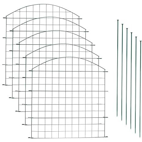 EINFEBEN Teichzaun Gartenzaun 11tlg Set Zaun Teich 5 Zaunelemente und 6 Befestigungsstäben, Welpanauslauf, Metall, Gartenzaun, Freigehege, Teich, Zaun, Gitterzaun (Oberbogen)