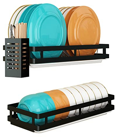 SUPFIRM Estante de Secado de Platos de Acero Inoxidable montado en la Pared, Cesta de Almacenamiento de Frutas y Verduras con escurridor (2 Niveles)