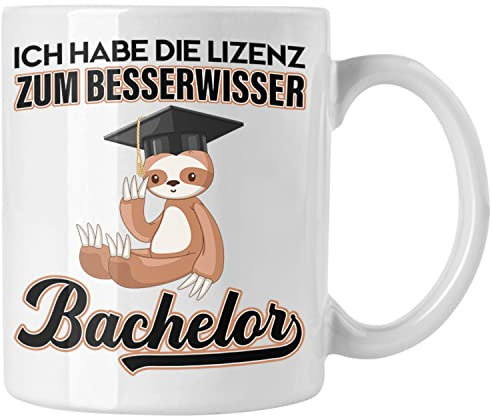 Trendation - Bachelor Geschenk Abschluss Tasse Spruch Master Abitur Abi Graduation Bestanden Prüfung Lizenz zum Besserwisser (Weiß)