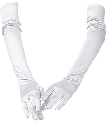 Andiker Long Evening Opera Elbow Satin Gloves - Vintage Formal Fancy Dress Mittens for Women's Wedding Prom Party (White)