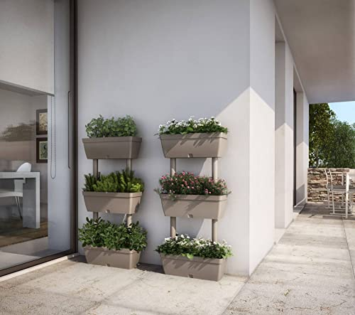 Dmora - Lot de 3 vases Durbuy, Composition pour potager domestique, Ensemble porte-fleurs pour intérieur ou extérieur, 100% Made in Italy, 49x16h100 cm, Taupe