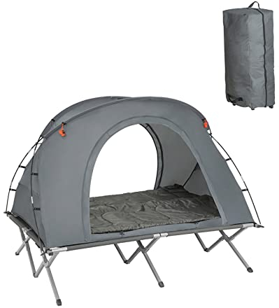 SoBuy OGS60-L-HG Feldbett mit Zelt Feldbett 4in1-Zelt mit Campingliege Schlafsack Wurfzelt Matratze und Zubehör Zelt 2 Personen 2 Mann Zelt