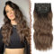 FESHFEN Clip in Extensions, 4PCS Haarverlängerungen mit Clips Synthetik Gewellte Haarextension Ombre Braun Wavy Wellig Haar Extensions Clip in Haarteil für Frauen 50 cm