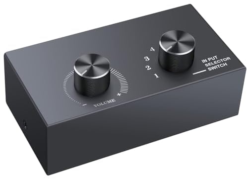 PROZOR 6 Port Mini Commutateur Audio Stéréo,6X1/1X6 RCA Audio Bi-Directionnel Switcher avec Contrôle du Volume Audio Sélecteur pour Amplificateur, DVD, Lecteur CD(Câble Audio RCA Inclus)