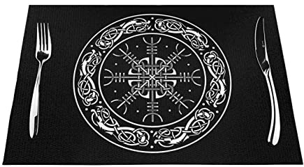 Gewebte Platzdeckchen, 1–6 Sets, Wikingerschild, skandinavische Drachen, waschbare PVC-Tischsets für Küchentischmatten, 30 x 45 cm (6 Pieces)