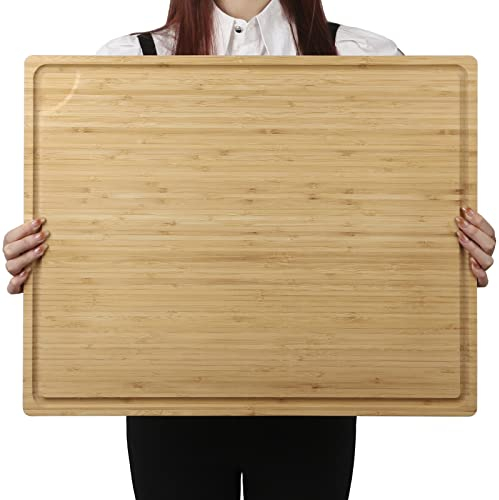 Extra Large 100% Organic Bamboo Cutting Board, 24x18 Inch Butcher Block Chopping/Carving Board with Handle and Juice Groove for Turkey, Meat, Vegetables, BBQ (XXL, 24 x 18)