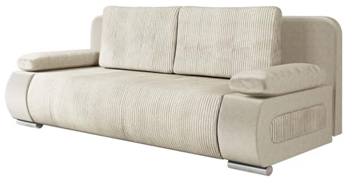 Mirjan24 Schlafsofa Emma Cord, Sofa mit Bettkasten und Schlaffunktion freistehendes Bettsofa Couchgarnitur Schlafcouch (Paros 01 + Poso 100)