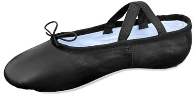Black Ballet Shoes for Girls Leather Ballet Flats Sole Canvas Pointe Dance Yoga Gymnastics Slippers for Girls Toddlers Women & Adults 6 UK