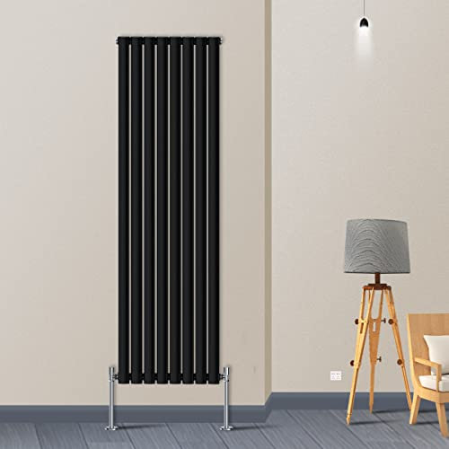 Warmehaus Vertical Column Designer Radiator Oval Panel Single Black 1600x470mm - Modern Central Heating Space Saving Radiators - Perfect for Bathrooms, Kitchen, Hallway, Living Room