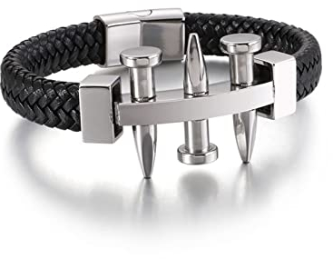 Dsnyu Männer Armband, Silber Armbänder Männer, 21.5CM Einfacher Nagel Retro Armbänder für Verlobung