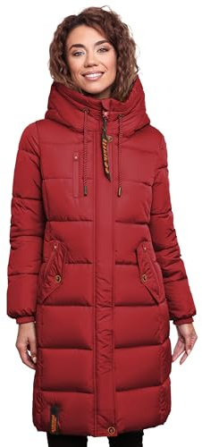 MARIKOO Damen Wintermantel Winterjacke mit Kapuze Steppmantel B941 [B941-Yuik-Blood-Gr.M]