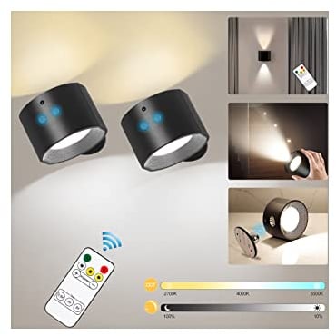 Elitlife LED Wandleuchte Innen Dimmbar, 360°drehbare Wandlampe mit Touchfunktion & Fernbedienung & Timing, Magnetische Leselampen zur Wandmontage, Up&Down Wandlampe für Wohnzimmer Badezimmer Flure