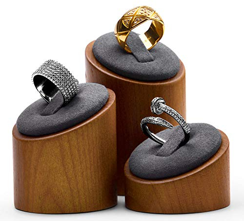 Oirlv Massivholz 3 teiliger Ringständer,Schmuckstände, Schmuck Organizer,Halter für Ring,Messe Arbeitsplatten Ringträger(Dunkelgrau)