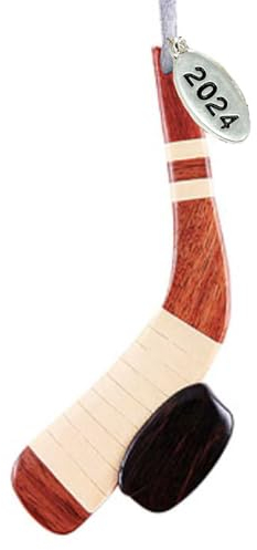 Hockey-Ornament – 2023 Hockey-Weihnachtsdekoration – atemberaubende zweifarbige Holz-Weihnachtsdekoration – Intarsien-Design – kommt in einer Geschenkbox, so dass es bereit zum Verschenken ist