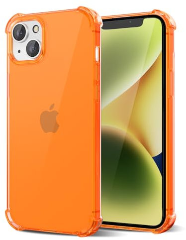 Svanove for iPhone 14 Case Clear, Neon Bright Vibrant Color, Transparent Jelly Protective Silicone Phone Case Design for Women Girly Cute, Thin Slim Soft Flexible TPU Bumper, Neon Orange