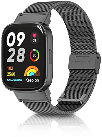 KoGiio Armband für Xiaomi Redmi Watch 3, Männer und Frauen Atmungsaktiv Ersatzarmband, Gewebte Edelstahl Mesh Metall Uhrenarmband für Xiaomi Redmi Watch 3 - Schwarz