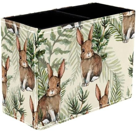 VAPOKF Pot à crayons aquarelle lapin lapin pour bureau, 2 compartiments, pot à crayons, pinceaux de maquillage, organisateur de fournitures de bureau pour la maison et le bureau