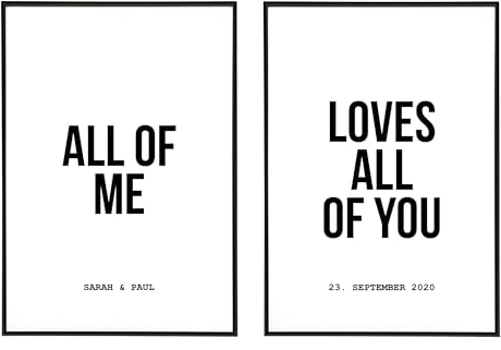 HEI Print PERSONALISIERTES Poster Set für Schlafzimmer - Posterset Dekoration Wohnzimmer, ohne Rahmen, Bilder für zu Hause, Collage Deko für Paare… (All of me (2er))