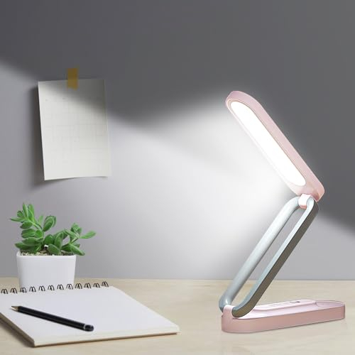 Nizirioo Lampe de bureau LED sans fil pliable - Lampe de table à intensité variable avec 3 niveaux de luminosité - Lampe de table douce pour les yeux - Lampe de lecture rechargeable par USB - Contrôle
