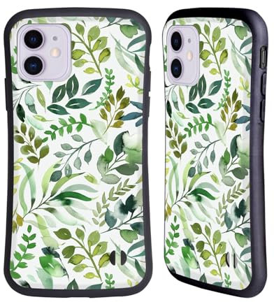 Head Case Designs Offizielle Ninola Aquarell Grüne Blätter Botanische Muster Hybride Handyhülle Hülle Huelle kompatibel mit Apple iPhone 11